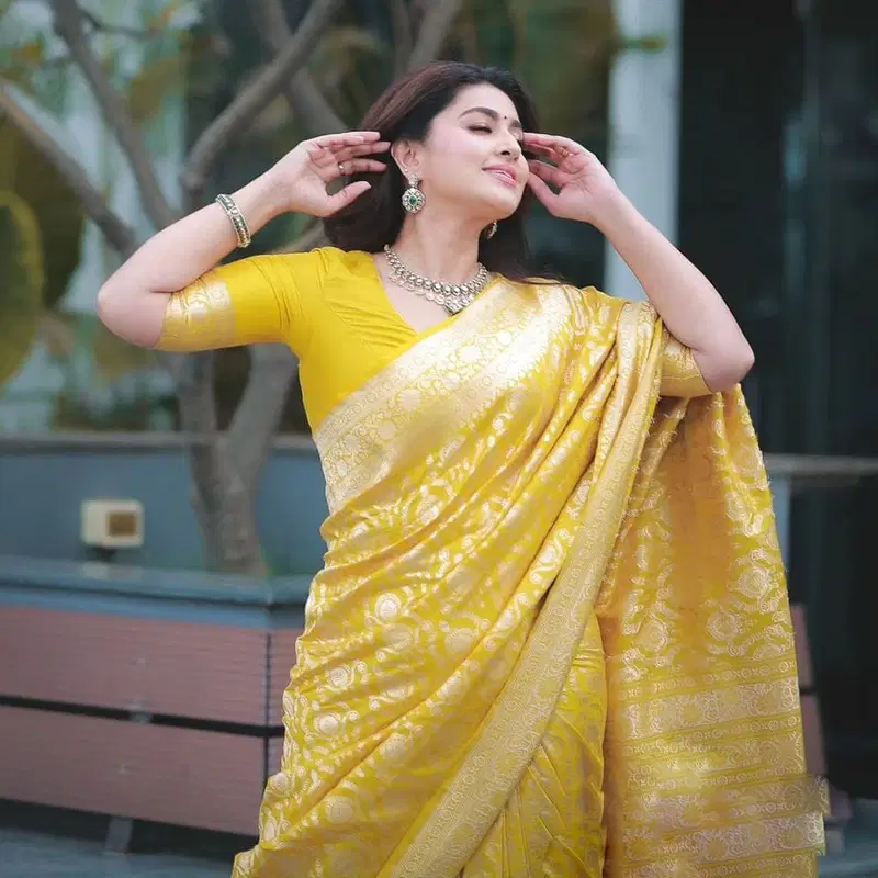 DDF Yellow Zalar Banarasi Soft Silk Designer Sarees Wholesale Shop In Surat
